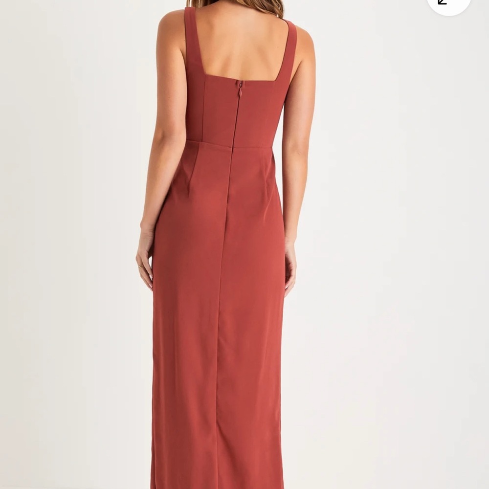 Lulus Disposition Rust Ruched Maxi Dress - Picture 3 of 11